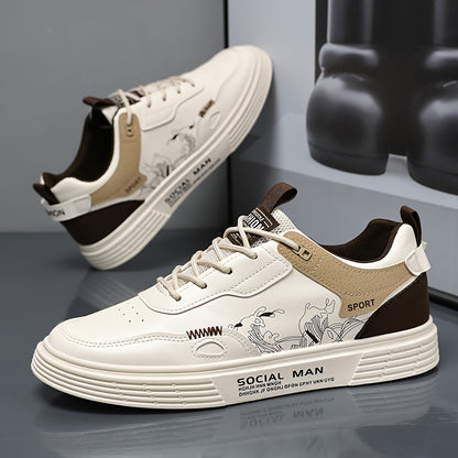 Everyday Comfort, Men's Fashionable Low-Top Skate Shoes - Comfortable, Non-Slip Casual Lace-Up Sneakers with Stylish "SPORT" Motif, Durable PU Upper  PVC Sole, Perfect for Everyday  Outdoor Activities
