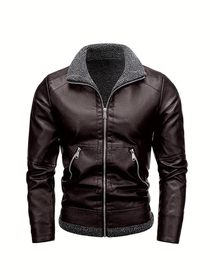 Men'S Cozy Fleece-Lined Bomber Jacket - Thick Winter Coat with Multiple Pockets, Zip-Up Casual Pilot Style, Brown, Polyester Lining, Perfect for Fall & Winter, Winter Bomber Jacket