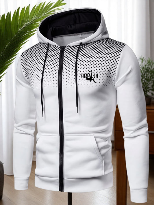 Men's Red Hooded Zip-Up Jacket with Logo Patch Pocket - Logo Personalization, Full-Zip Front Closure, Hooded Collar & Black Zipper - Casual Sportswear Winter Coat for Gym,, Streetwear () - Logo Printing Service, Mens Clothes,