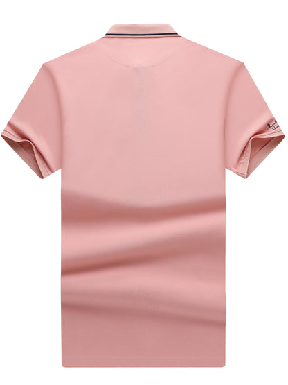 Men's Turn- Collar 95% Cotton 5 Spandex Embroidered T-Sshirt Short Sleeve Comfortable Breathability - ayq