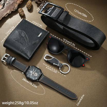 5pcs Men'S Fashionable Gift Set | Glasses, Wallet, Keychain, Watch, Belt in - Perfect for Daily Street Wear, Commuting, or as a Stylish Gift for Boyfriend'S Birthday, Father'S Day, Christmas
