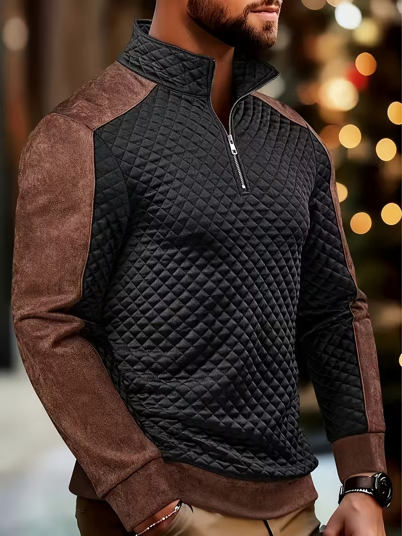 Men’s Quilted Half‑Zip Pullover Stylish Warm Casual Wear