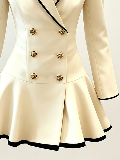 Girls' Casual Lapel Dress with Double-Row Buttons and Ruffles