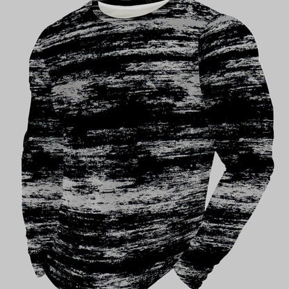 Men's Fashion Crew Neck Long Sleeve Top Personality Abstract Texture Print Casual Versatile Pullover Trendy Street Style Youth Base Layer Shirt