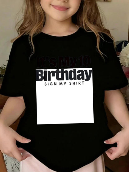Girls' 10th Birthday Short Sleeve Cotton T-Shirt Casual Style