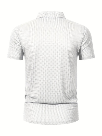 Men'S Summer Short Sleeve Polo Shirt, Soft Logo Fabric, Breathable Lightweight Casual Business Casual, Geometric Pattern, Lapel Collar, Medium Stretch, Regular Fit, Button Detail, Outdoor and Office Wear, Comfortable Everyday - ayq