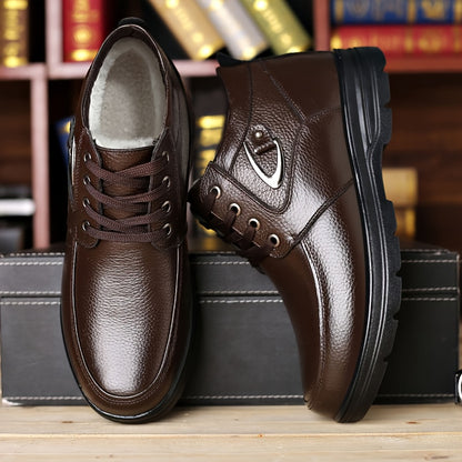 Men's Genuine Leather Winter Snow Boots - Short Ankle Boots with Rubber Sole, Lace-Up Cold-Weather Footwear for Ice & Snow, Heavy-Duty Traction (Wide Fit Available) - Ideal for Skiing, & Outdoor Activities (No