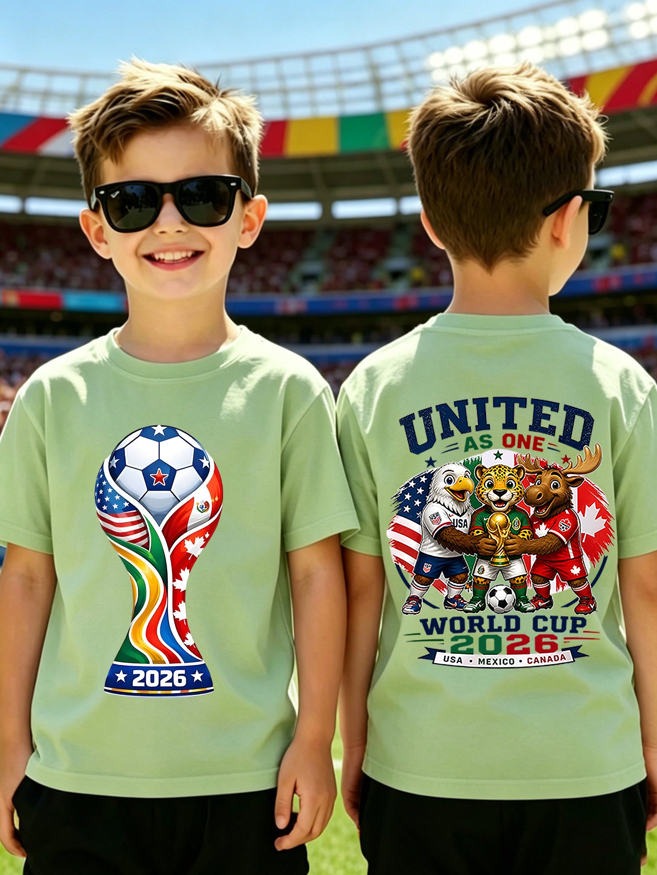 Kids 2026 World Cup Soccer Fan T-Shirt with Trophy Print