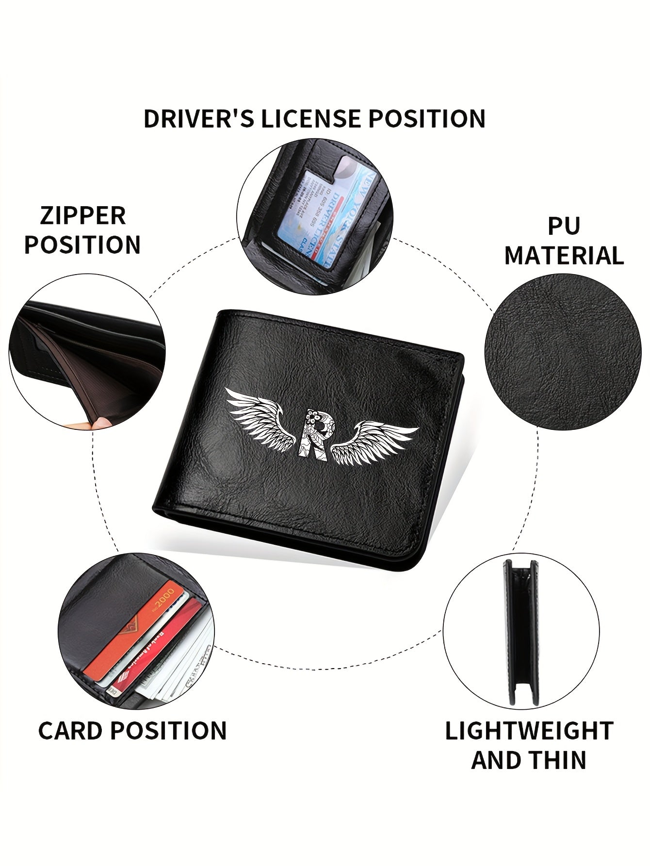 Wing Letter Print Faux Leather Wallet - Casual Fold Design with Credit Card Slots and Coin Purse, Perfect Valentine's Day Gift