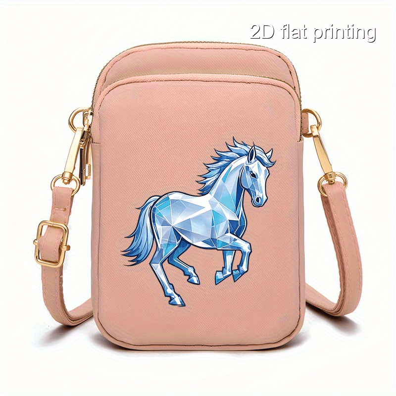 1pc Women's Horse Pattern Crossbody Bag - Compact Zipper Closure Polyester Phone Purse with Adjustable Strap, Pink/Navy/Black for Everyday Essentials & Makeup, Mini Purse