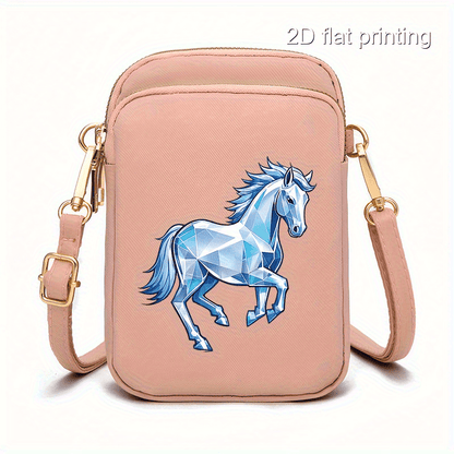 1pc Women's Horse Pattern Crossbody Bag - Compact Zipper Closure Polyester Phone Purse with Adjustable Strap, Pink/Navy/Black for Everyday Essentials & Makeup, Mini Purse