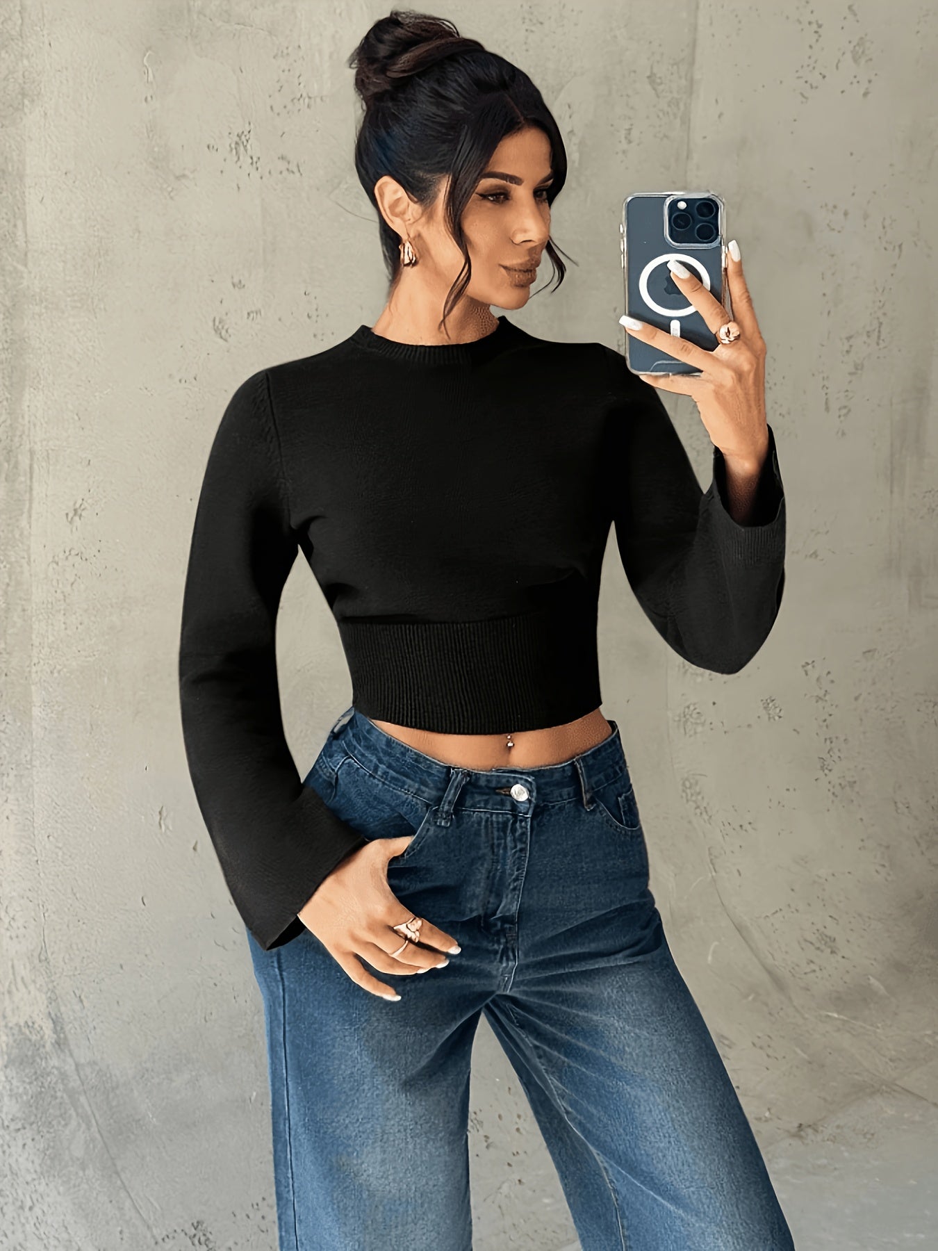 Women's Autumn Elegant Crew Neck Slim Fit Sweater