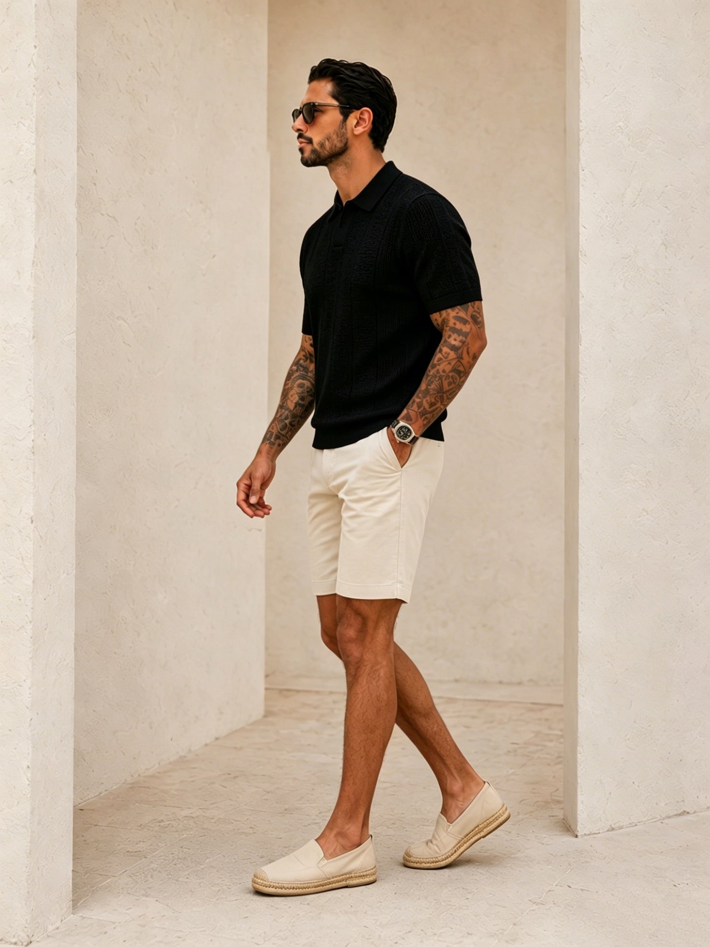Men's Summer Knit Polo Shirt, Slim Fit Short Sleeve, Breathable