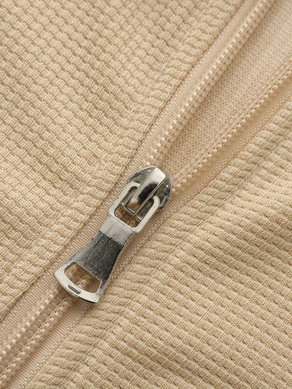 1pc Men'S Casual Polyester Zip-Up Jacket with Lapel Collar, Solid Color, Slight Stretch, Woven Fabric, Regular Fit, No Lining - Spring/Fall Outerwear