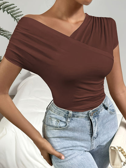 Women's Elegant Slim-Fit Cross-Front T-Shirt for Spring/Summer