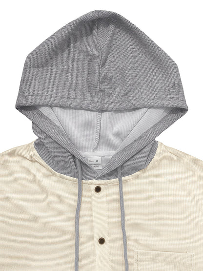 Men'S Lightweight Hooded Cardigan - Long Sleeve Sweater Jacket, Button-Front Closure, Light Grey Casual Outerwear for Office, Casual Attire - Breathable Fall/Spring Layering Essential, Sweater Cardigan, Waffle Texture, Durabl