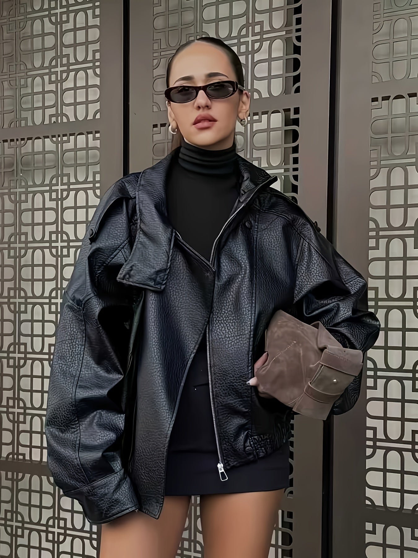 Women's Vintage H-Line Loose Polyester Jacket with Stand Collar