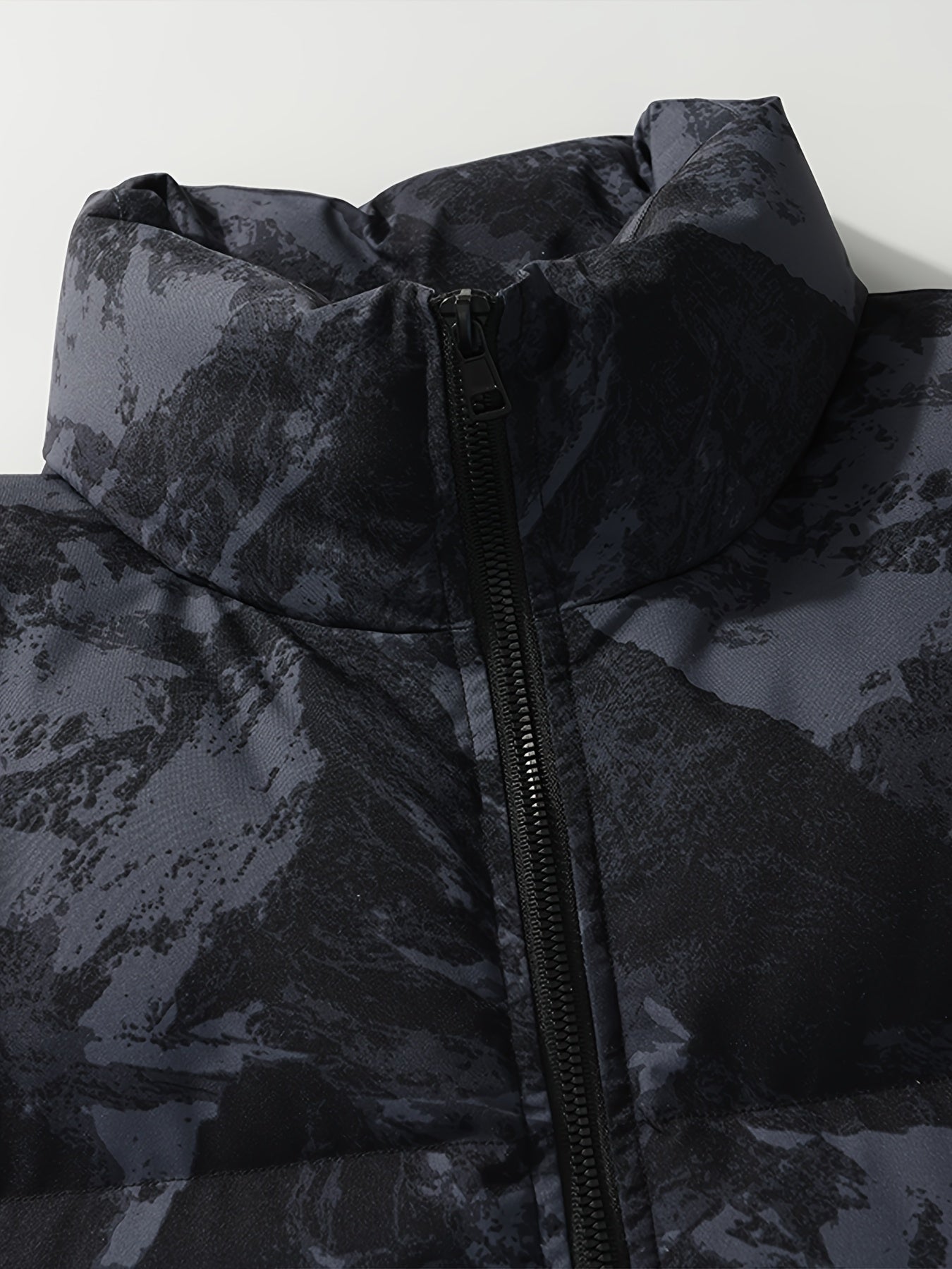 Men's Winter Mountain Camo Hooded Jacket with Insulating Polyester Fill - Stand Collar & Zippered Pockets, Machine Washable Outdoor Coat for Hiking, Camping, Casual Wear - White/Black/Gray (Regular Fit) by Ocean Muai Xing