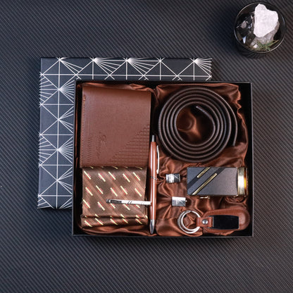 8pcs Men's Luxury Accessory Gift Set with Automatic-Docking Collar Tie System, Dress Belt, Cufflinks, Keychain, Pen & Wallet - Complete Corporate Attire Bundle for Weddings, Business Meetings, Prom - Ideal Birthday/Christmas/