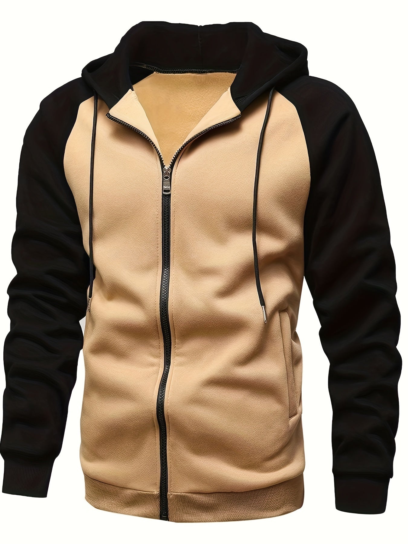Men's Autumn and Winter Zipper Sweater Contrast Color Shoulder Sleeve Hoodie