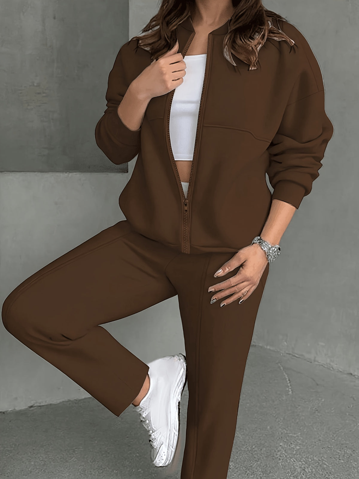 Women's Casual Autumn Winter Zipper Sweatshirt and Pants Set
