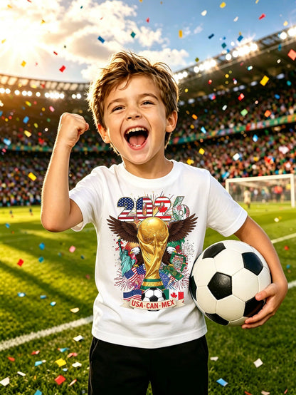 Kids 2026 World Cup Eagle Print Cotton T-Shirt, Breathable Casual