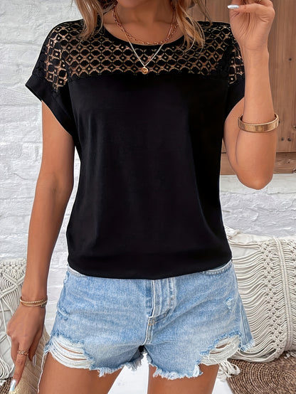 Vacation Style Lace Batwing Short-Sleeve T-Shirt
