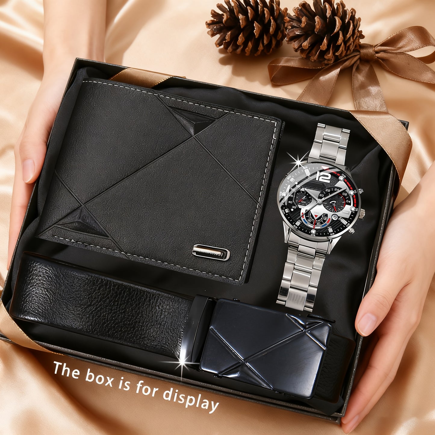3pcs Men's Luxury Accessory Bundle: Wallet, Belt & Watch Matching Set - Elegant Complete Outfit for Daily Wear, Special Occasions & Gift (Wallet, Belt, Watch) - No - Stylish & Convenient for Modern Men