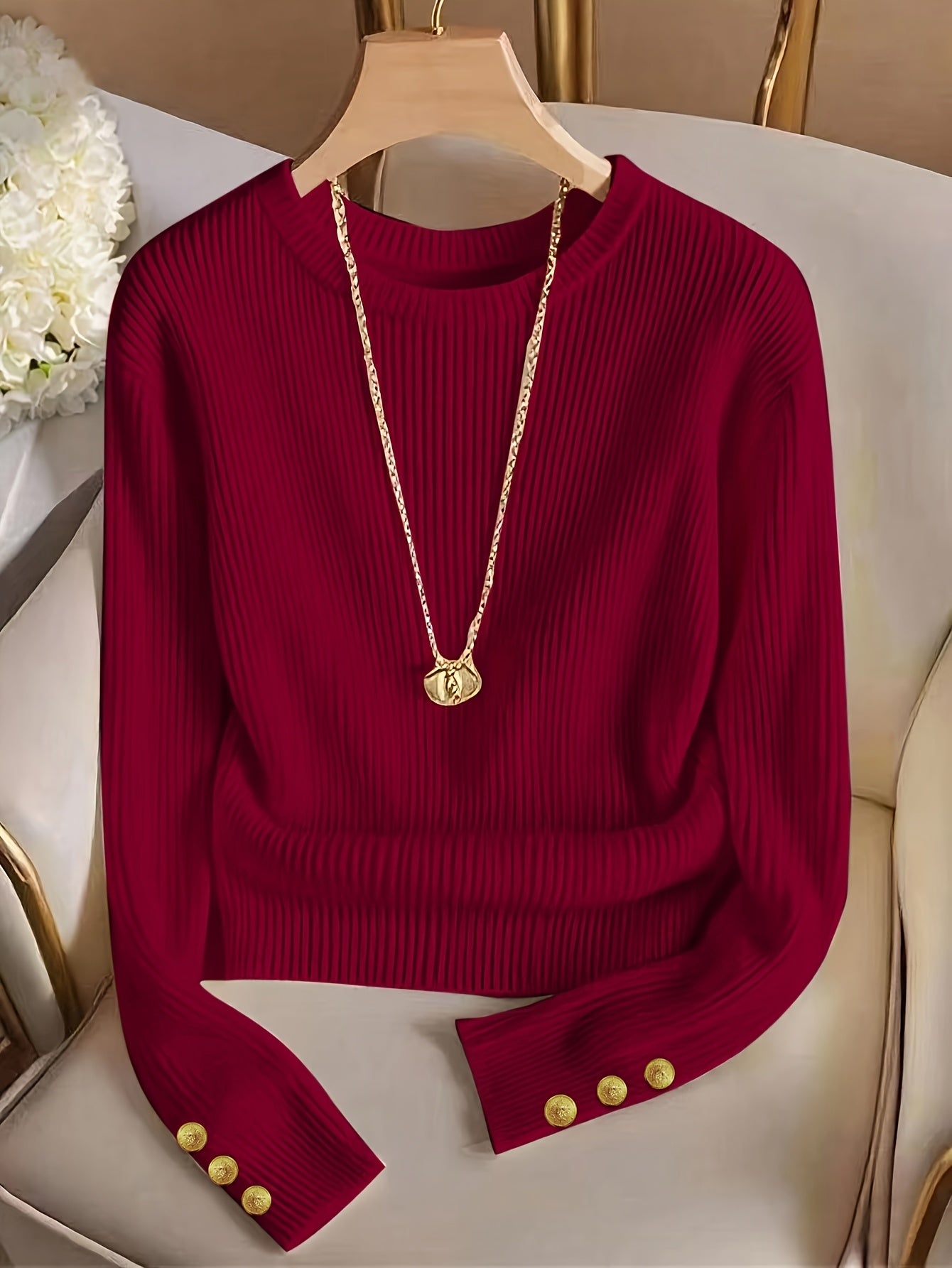 Elegant Ladies' Solid Color T-Shirt for Spring and Fall