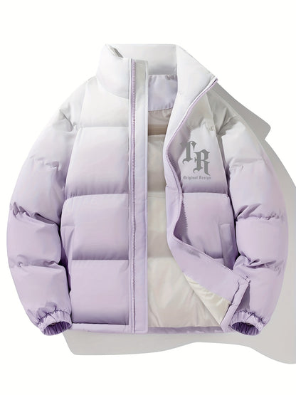 Men'S Color-Block Quilted Jacket - Cozy Fleece-Lined Winter Coat with Stand Collar, Zip-Up Design, and Multiple Pockets for Casual Wear, Winter Jacket, Thick