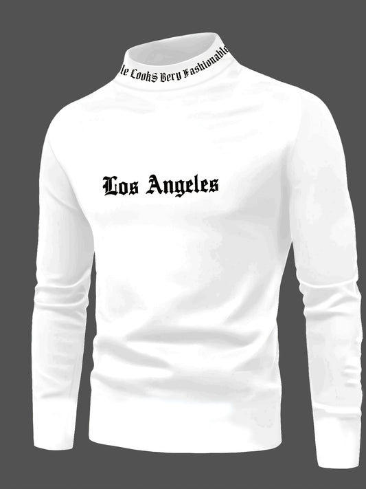 Men'S Long Sleeve Crewneck T-Shirt - Los Angeles Print, Soft Fabric, Casual Fit for Fall Sports  Fitness Activities, Weekend Casual Top   Trendy Casual Style   Smooth Texture Fabric