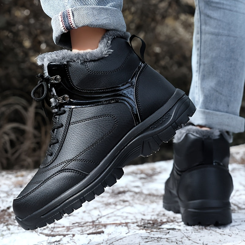 Men'S High-Top Snow Boots for Winter, Featuring Thickened Fleece for Warmth, Designed for Outdoor Activities with Slip-Resistant And Wear-Resistant Properties.