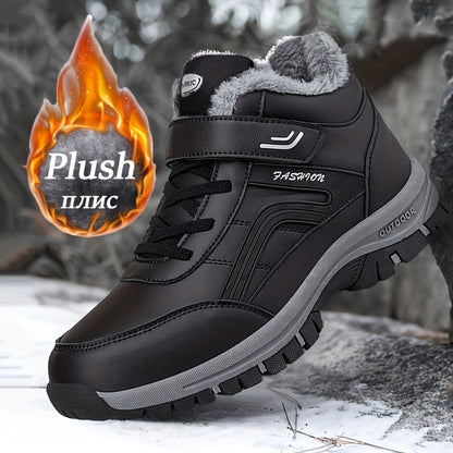 EKBN Men's Winter Plush Ankle Boots - Thermal Snow Shoes with TPR Traction Tread, -like Synthetic Upper & Plush, All-Terrain Outdoor Boots for Ice, Snow, Mud - Casual,, Cold Weather (Warm Ankle