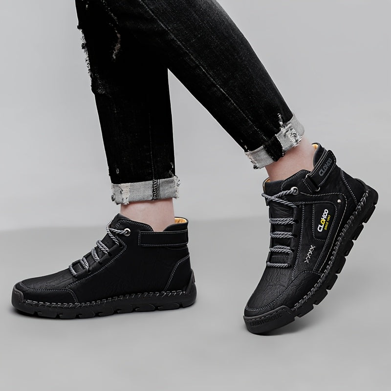 Men's Retro High-Top Casual Ankle Boots with Buckle & Lace-Up