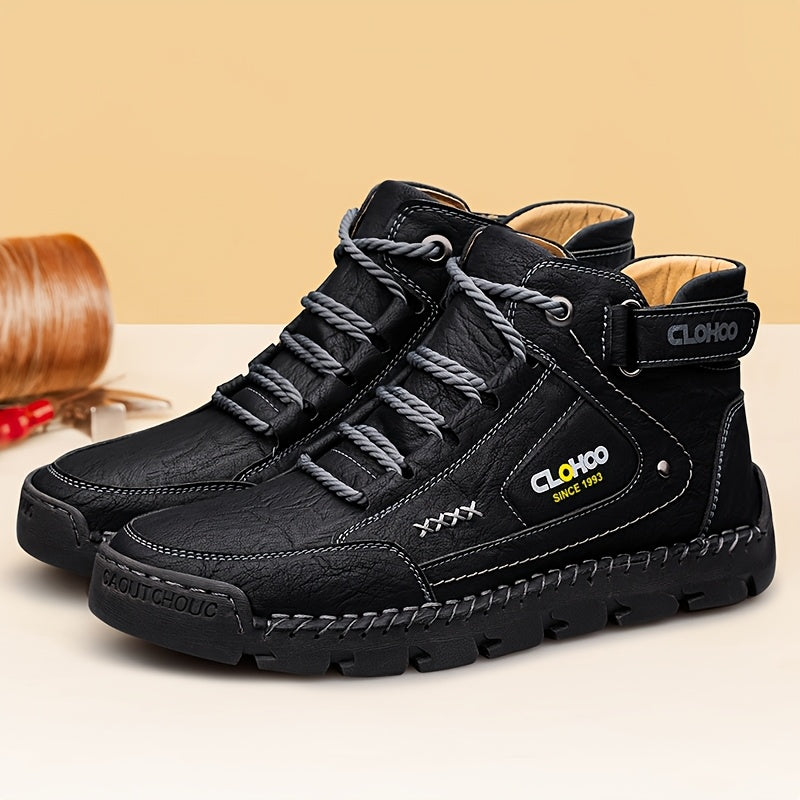 Men's Retro High-Top Casual Ankle Boots with Buckle & Lace-Up