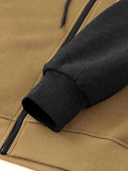 Men's Casual Sports Hoodie Two-Piece Set Four Seasons Color-Matching Zipper Drawstring Waist Jogging Suit