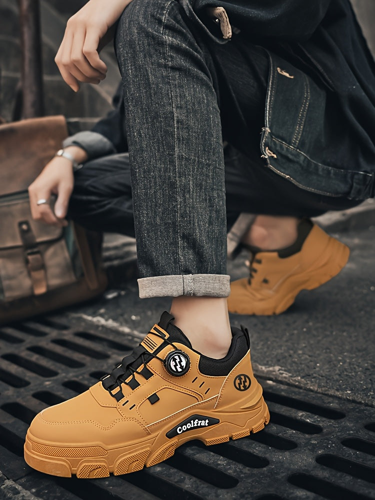 Men's Solid Color Skate Sneakers - Adjustable Rotating Buckle Straps, Slip-Resistant PVC Sole  Durable PU Upper, Low-Top Lace-Up Design for Hiking, Walking, Daily Wear - All-Season Casual Streetwear Shoes, Skate Shoes