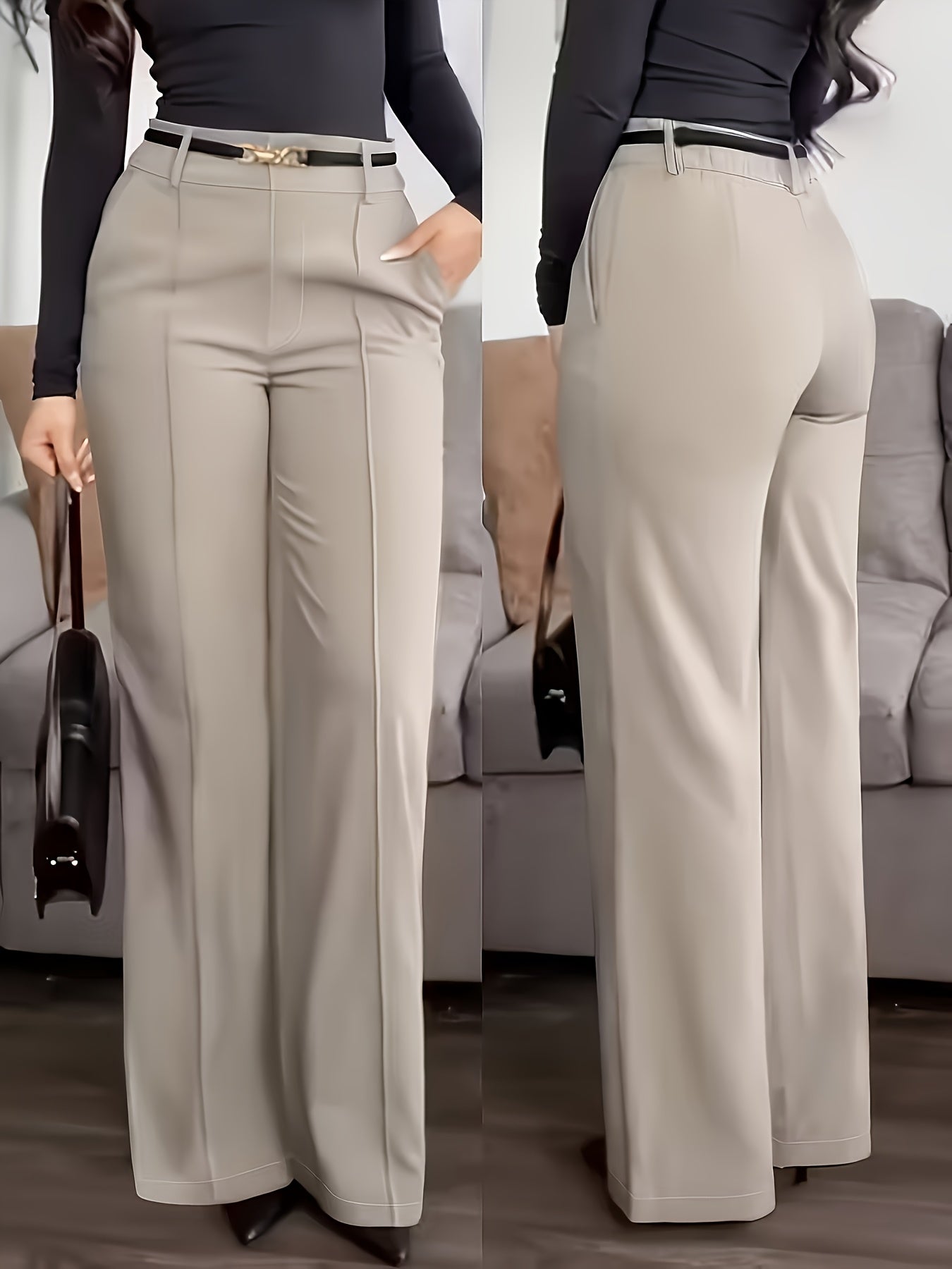 Women's Elegant Solid Color Wide-Leg Business Casual Pants