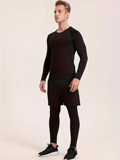Men's Thermal Fleece-Lined Base Layer Set for Winter Outdoors