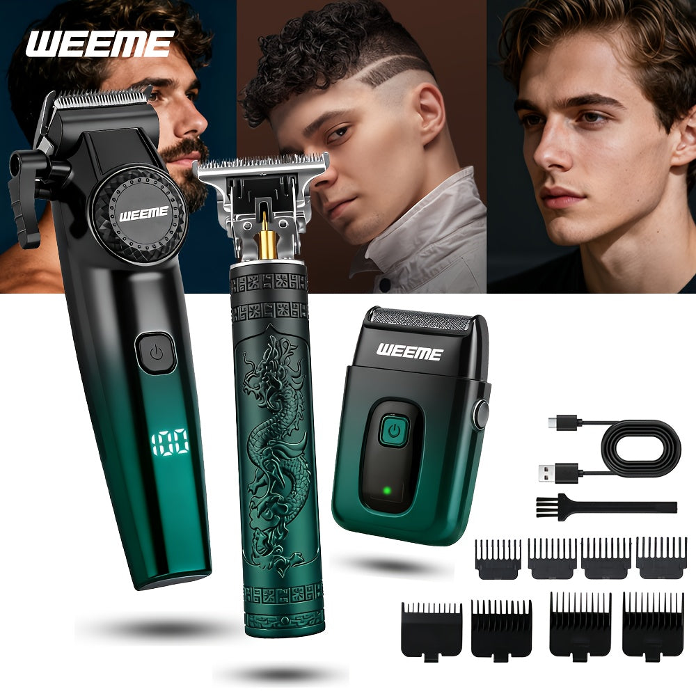 WEEME 3pcs professional Men's hair clipper set, easy to operate, comes with an electric razor, multi-functional hair trimmer for trimming hair and beard, suitable for both home use and barber shops, an excellent gift for frie