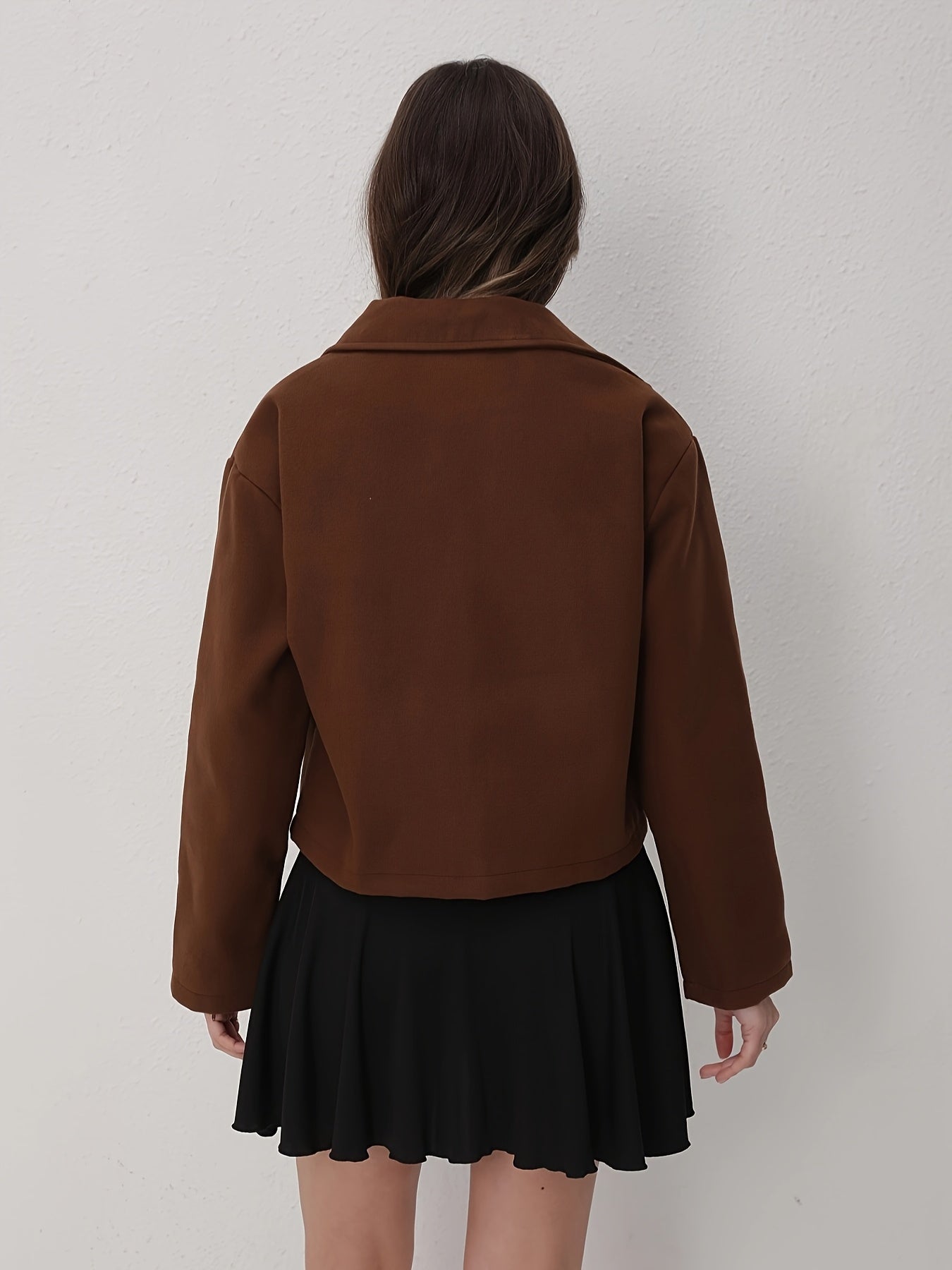 Women'S Solid Color Long Sleeve Zip-Up Jacket - Black, Casual Fall/Winter Outerwear with Pockets, Button-Up Front, and Flap Pockets, Casual Outerwear | Buttonup Jacket | Zippered Jacket, Winter Coat Women, Coat Women Winter,