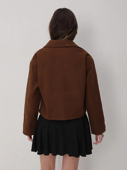 Women'S Solid Color Long Sleeve Zip-Up Jacket - Black, Casual Fall/Winter Outerwear with Pockets, Button-Up Front, and Flap Pockets, Casual Outerwear | Buttonup Jacket | Zippered Jacket, Winter Coat Women, Coat Women Winter,