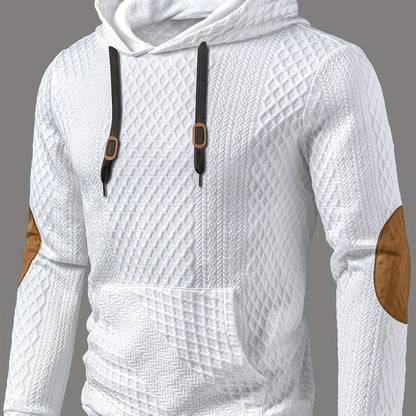 Men'S Fashion Top for Autumn And Winter, Featuring Outdoor Casual Textured Fabric, a Hood, Color-Blocking Design, Long Sleeves, And Pockets, Styled As a Men'S Henley Shirt