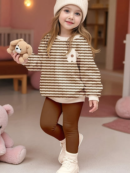Girls' 2-Piece Floral Stripe Sweatshirt & Leggings Set