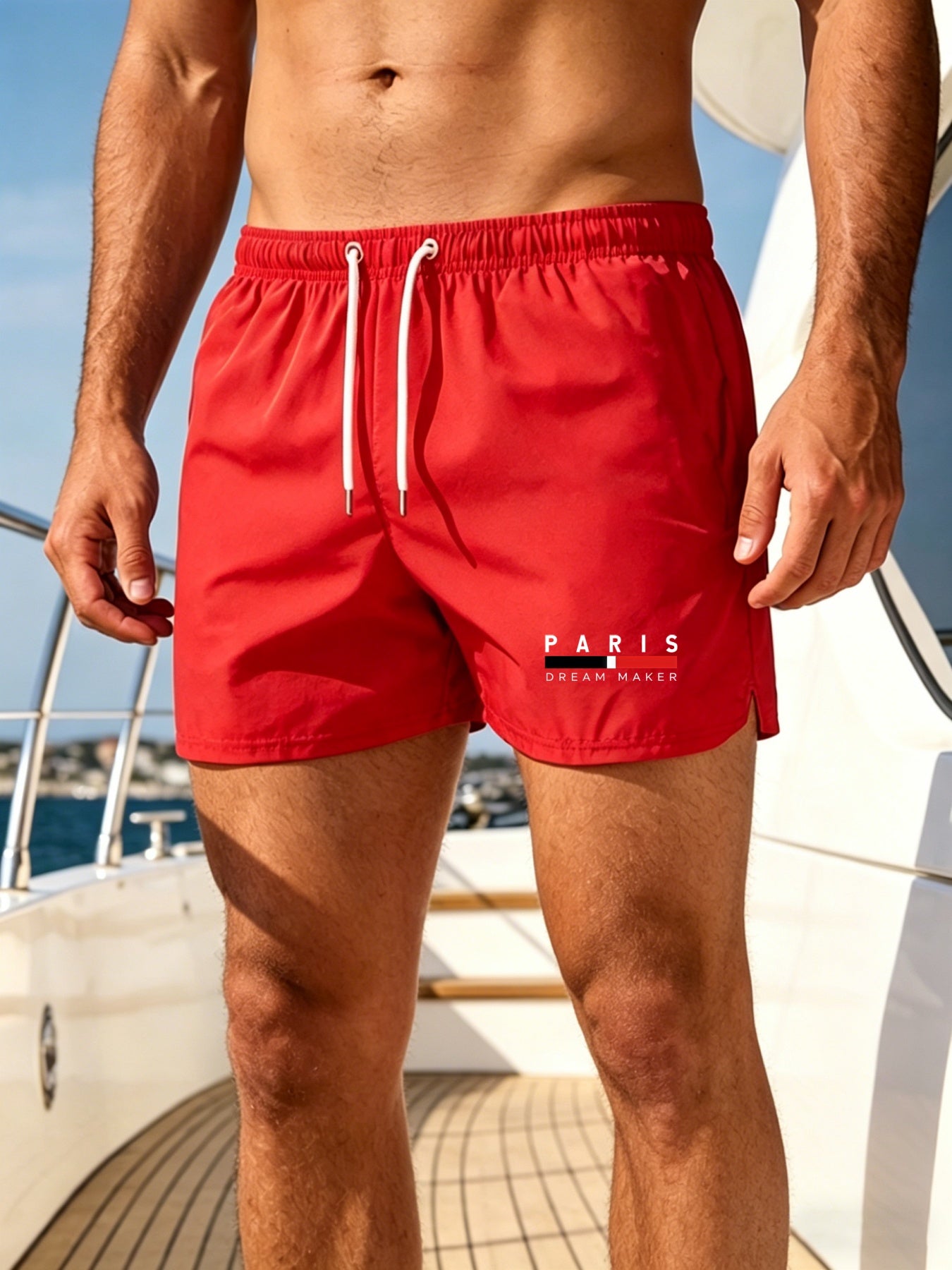 Men's Quick-Dry Swim Trunks with Paris Print, Lightweight & Comfortabl
