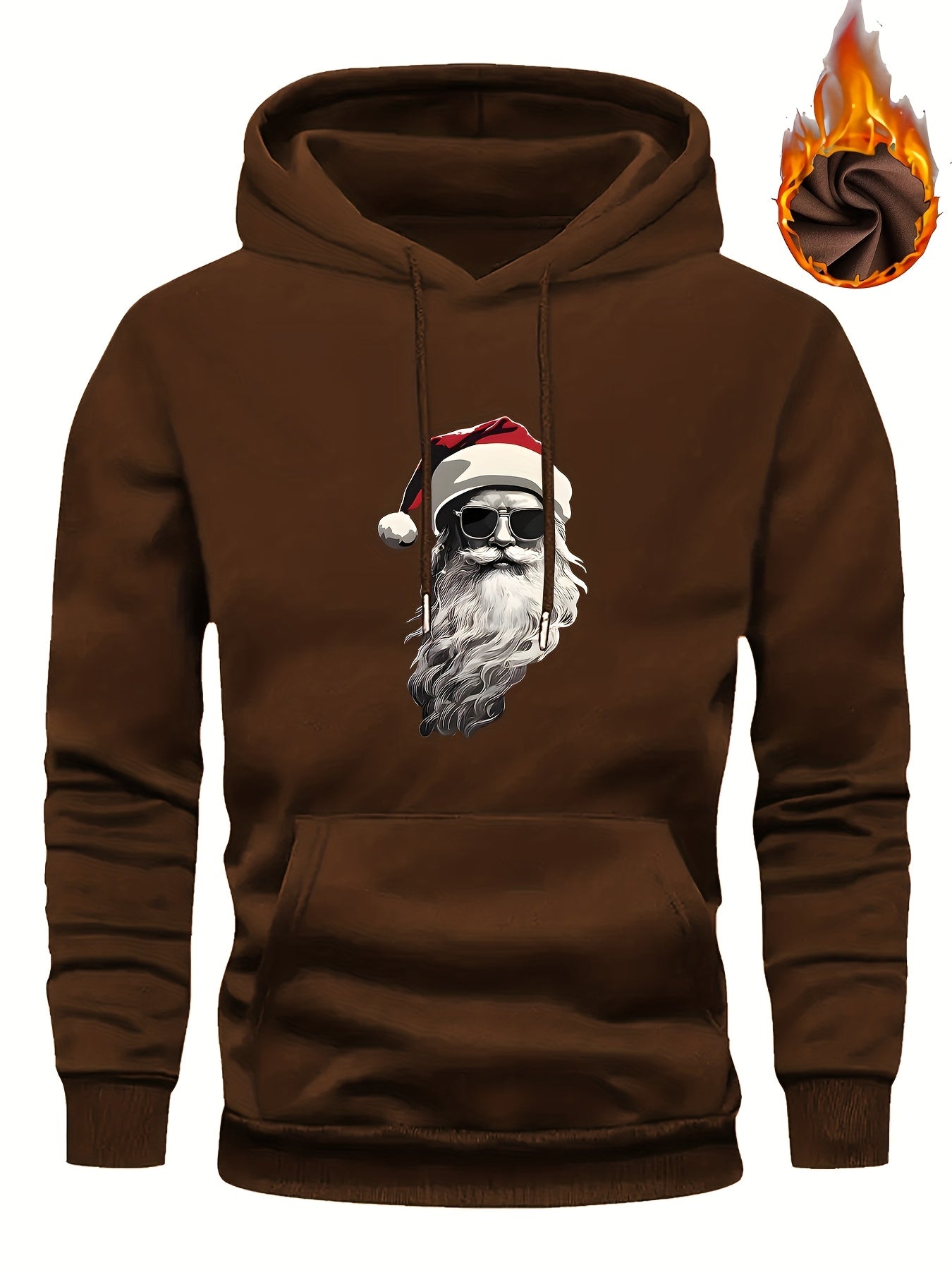 Men'S Heavyweight Hooded Sweatshirt with Santa Claus & Santa Hat Print - Thick Winter Pullover, Long Sleeve Hooded Sweater for Christmas, Halloween, New Year'S - Cozy Cold Weather Clothing For Men, Couples, Family - Ideal Hol
