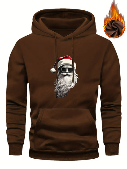Men'S Heavyweight Hooded Sweatshirt with Santa Claus & Santa Hat Print - Thick Winter Pullover, Long Sleeve Hooded Sweater for Christmas, Halloween, New Year'S - Cozy Cold Weather Clothing For Men, Couples, Family - Ideal Hol