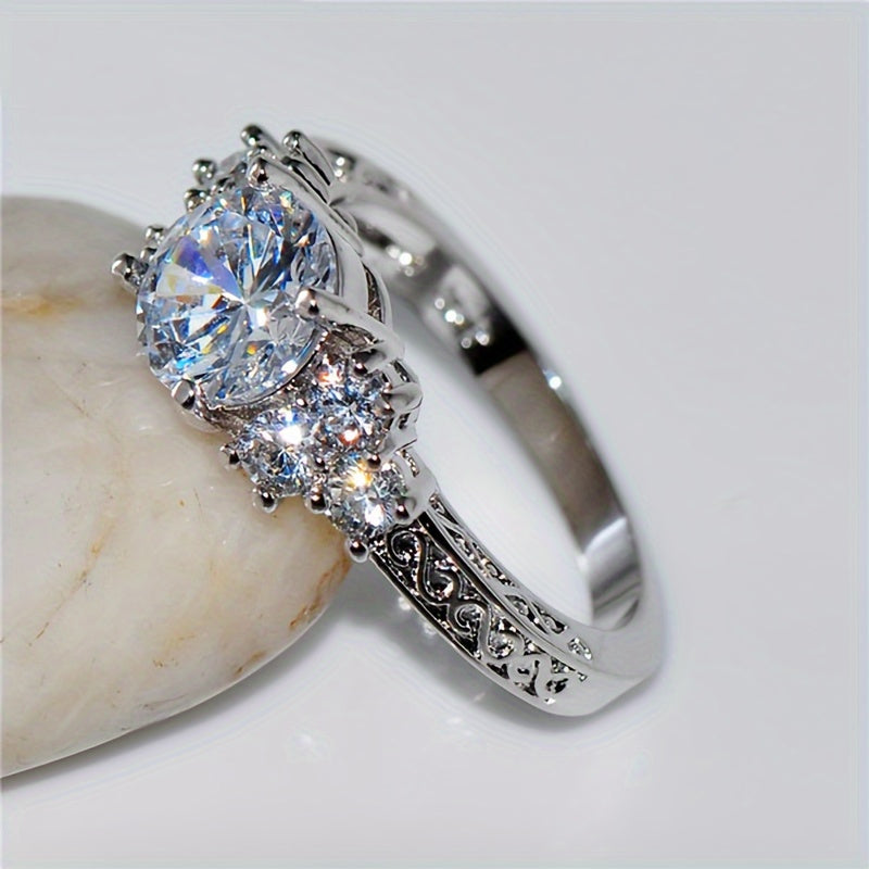 Luxury Women's Engagement Ring with Round Synthetic Zirconia