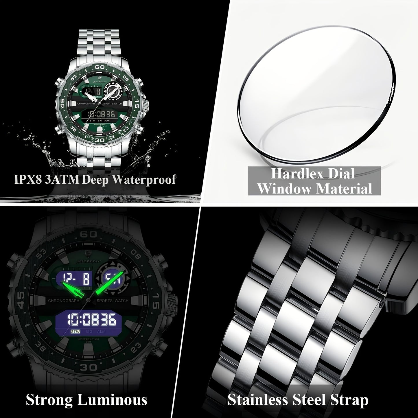 Men's Streetwear Digital Watch with Luminous Dual Display