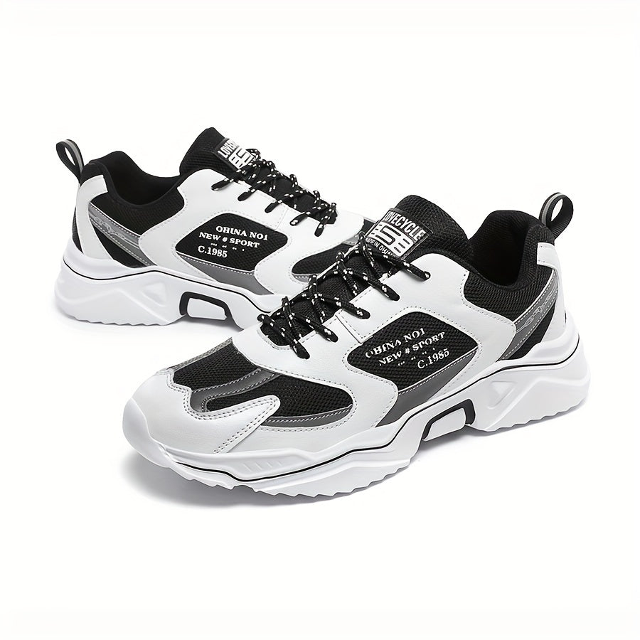 Men's Trendy Chunky Shoes, Comfy Non Slip Lace Up Casual Soft Sole Sneakers For Men's Outdoor Activities